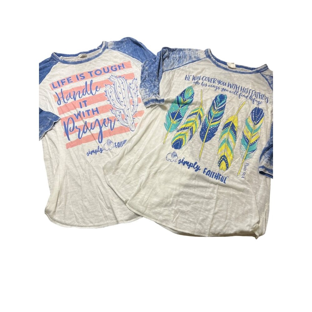 Set of 2 Simply Faithful Inspirational Raglan T Shirts Burnout Fabric Sz Small